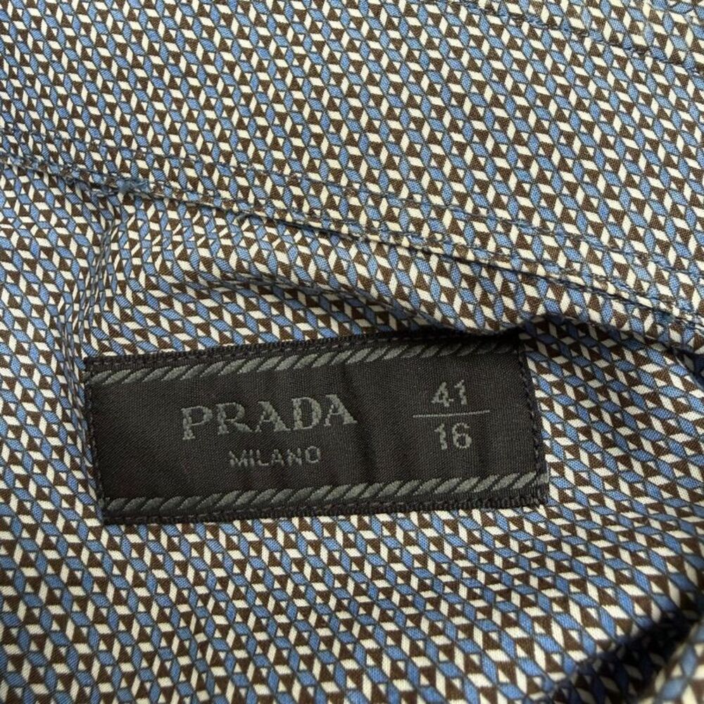 Prada Patterned Button-Down Shirt in Navy Blue Co… - image 4